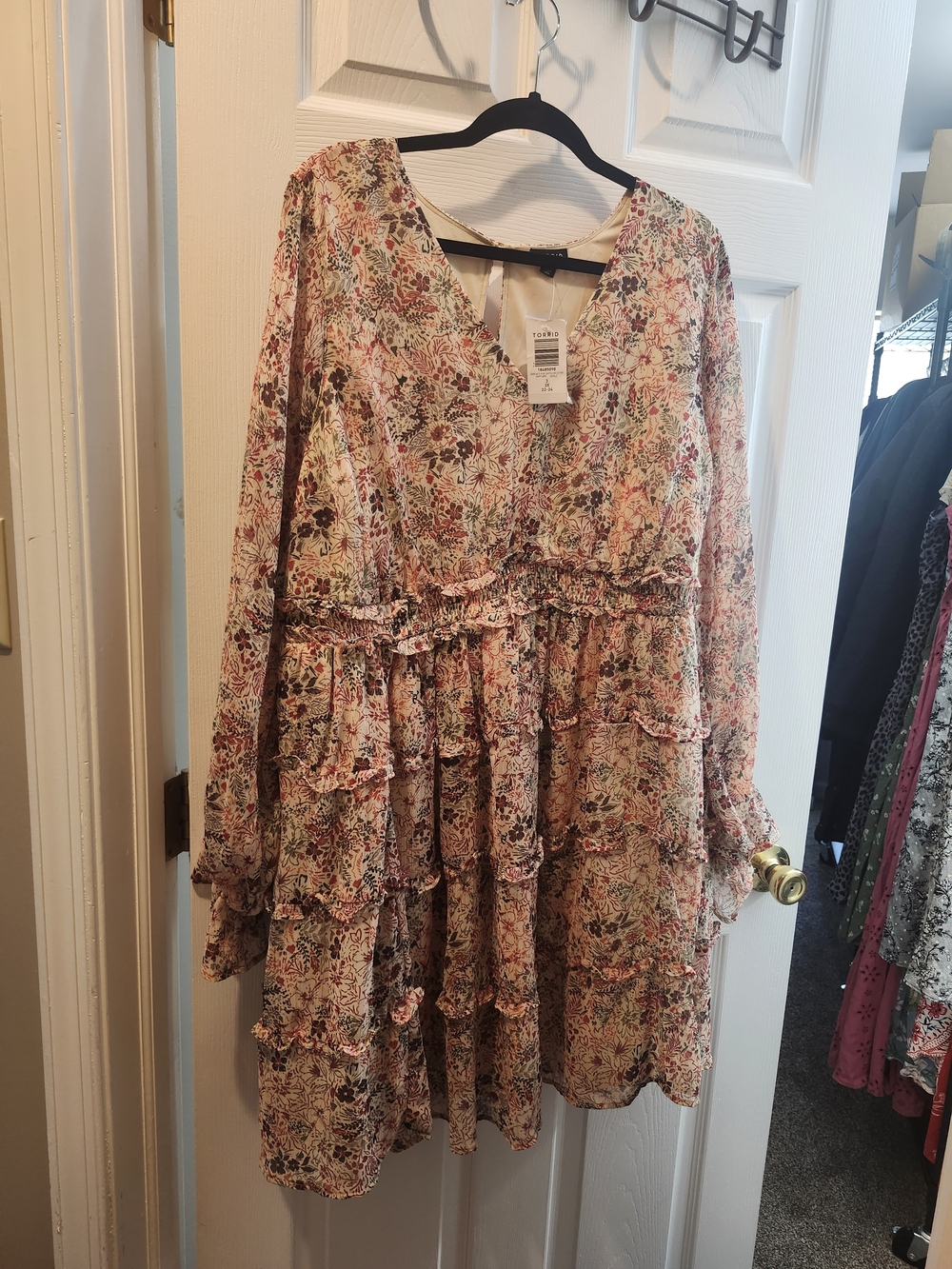 Torrid Floral Tiered Midi Dress in Cream, Pink, Green, 3X